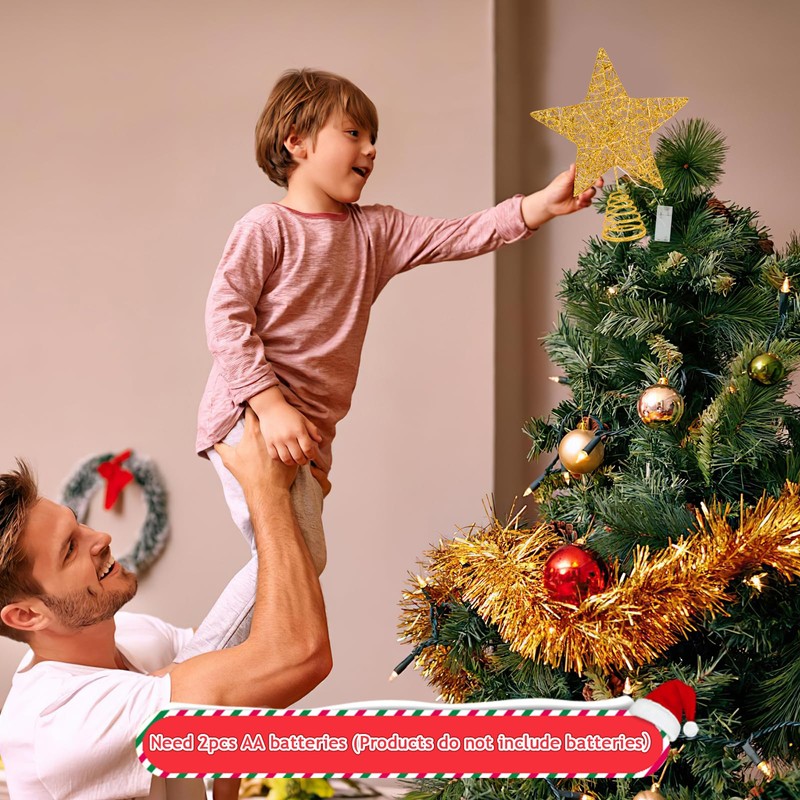 Gold Christmas Tree Topper Star Led,Hollow Glitter Sparkling christmas tree