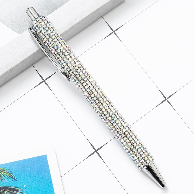 JIHUOO 4 Pcs Rhinestone Metal Ballpoint Pens Bling Ball Point