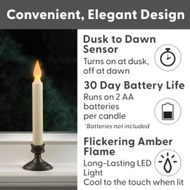 Xodus Innovations FPC1205A-4 Battery Operated LED Window Candle, Dusk to Dawn Light Sensor, Aged Bronze Plastic Base, Amber Flicker Flame, 8 - 7/8 Inch Tall (4 PACK)