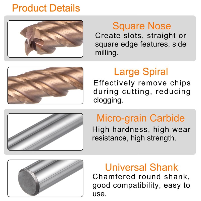 sourcing map 2pcs Carbide Square End Mills 8mm (5/16") Dia