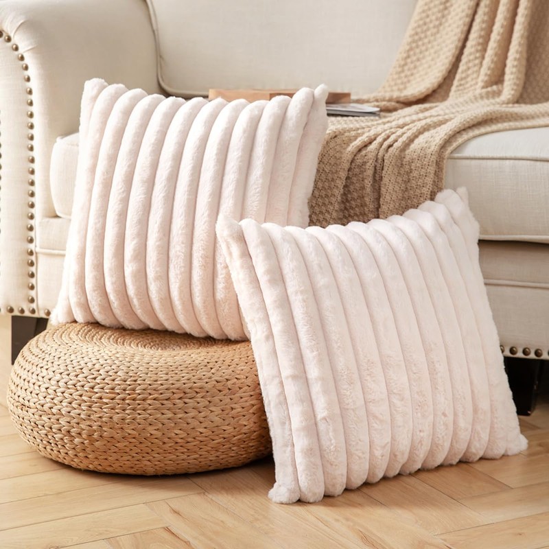 DEELAND Pack of 2,Double-Sided Faux Fur Plush Decorative Throw Pillow