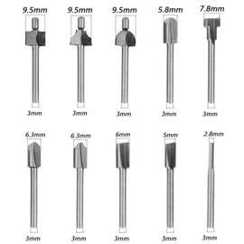 Bestgle 10pcs 3mm Shank Carbide Rotuer Bits Wood Carving Engraving Cutter Bit Rotary Tool Accessories for DIY Woodworking Engraving Drilling Polishing