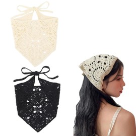 2PCS Bandana, Head Scarf for Women, Hair Bandana, Vintage Triangle Head Kerchief Stylish & Versatile Headscarves for Daily Wear, Sun Protection, Driving, Girls Women Party Street Wear, One Size
