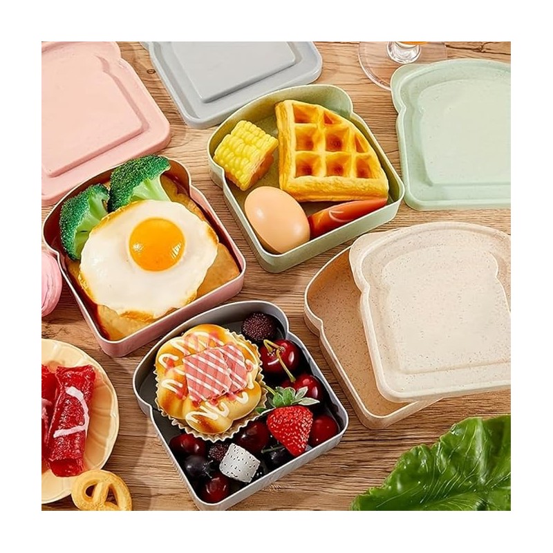 Toast-Shaped Sandwich Container, 2 Piece Plastic Storage Box for Lunch,