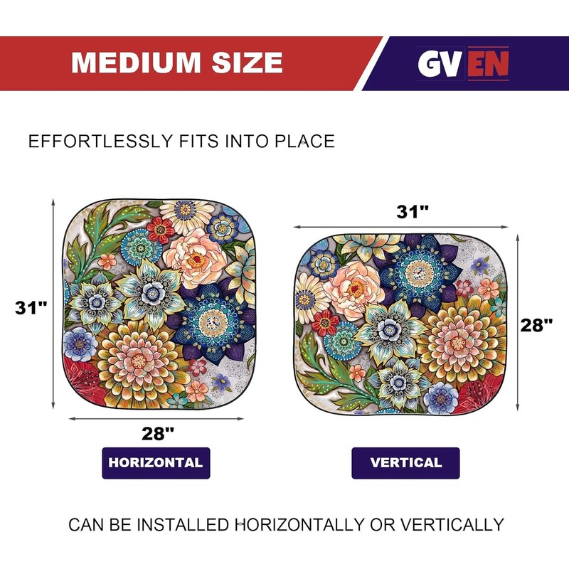 Gven Windshield Sun Shade for Car 2-Piece Foldable Sunshade for