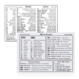 2pcs Windows Shortcut Sticker, Excel Cheat Sheet, Shortcut Stickers for Laptop, Reference Guide Keyboard Shortcut Sticker, Laptop Keyboard Stickers, Keyboard Shortcuts Cheat Sheet(Clear/Black)