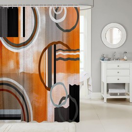 Erosebridal - Cortina de ducha de color naranja quemado, accesorios de ducha geométricos negros y grises, cortina de ducha de tela de pintura al óleo de acuarela, cortinas de baño contemporáneas