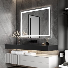 LED Bathroom Mirror with Lights 48x36 Inch - Large Dimmable Vanity Mirror with Anti-Fog & Dual Backlit Design, Smart Bathroom Vanity Mirror, Tempered Glass (Horizontal/Vertical)