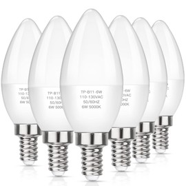 MAXvolador E12 LED Candelabra Light Bulbs 60W Equivalent, Daylight White 5000K 600 Lumens Chandelier Bulbs, 6W B11 Candle Bulb Base, Non-Dimmable, Pack of 6