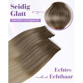 LaaVoo Tape-In Extensions Real Hair Blonde Ombre Real Hair Extensions Tape Light Brown Blayage Ash Blonde with Platinum Blonde Invisible Tape-In Hair Extensions Human Hair Straight 55 cm 40 Pieces 100