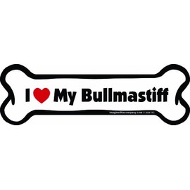 Imagine This Company I Love My Breed Bone Shaped Pet Magnet; Removable Magnets for Cars, Fridges, Lockers & More, Stylish Pet Inspired Car Accessories, 2 x 7 inches, 1 Item, White/Black, Bullmastiff