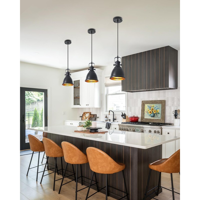 COTTMIC Black Pendant Lights Kitchen Island 3 Pack, Vintage Pendant