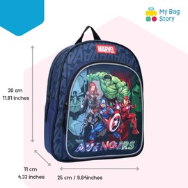 mybagstory - Backpack - Avengers - Blue - Kids - School - Primary School - Nursery - School Bag for Boys - Size 30 cm - Adjustable Straps - Gift Idea, Blue, 30cm, blue