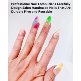 CAMILCY Press on Nails Handmade Nails Luxury Reusable Fake Nails For Girls Short Almond Armor Colorful Yellow Diamonds HandPainted Salon Loveful Design Acrylic GelUV Finished For Women 3DNails 10PCS M