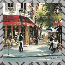 Global Designs Bistro Waiters Ceramic Tile Picture Plaque Sign Wall Art By Brent Heighton Paris Scene 20x20cm