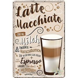 Coffee Varieties Preparation Recipe Retro Decorative Tin Sign Coffee Bar Bistro Restaurant (20 x 30 cm, Latte Macchiato - Milk Frothing Milk Foam Espresso 2270)