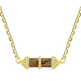 Vivaday Unakite Jasper Quartz Healing Chakra Necklace for Women | Elegant Zirconia Gemstone Bullet Pendant Reiki Jewelry Gold Plated YA4816 18"+2" Extended Chain - Healing Crystal Jewelry