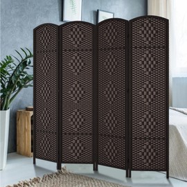 Rose Home Fashion 6 ft Tall Room Divider, Room Dividers and Folding Privacy Screens, 15.7in Privacy Screen 4 Panel Partition Temporary Wall Separation for Private, Dark Coffee