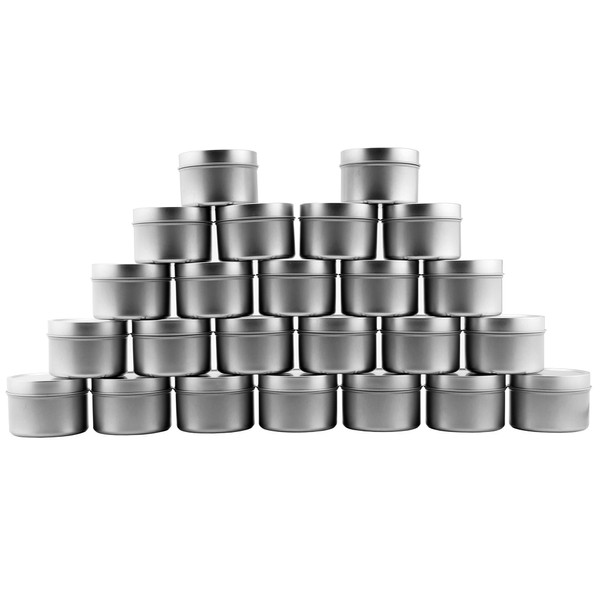 Cornucopia Latas de metal de 4 onzas / latas de vela (paquete de 24); recipientes redondos con tapas sin cordones para recuerdos de fiesta, fabricación de velas, especias, regalos