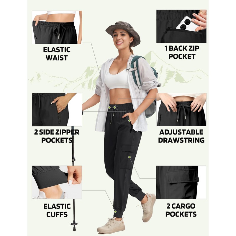 Buauty Womens Hiking Pants Pocketed Cargo Joggers Lightweight Quick Dry
