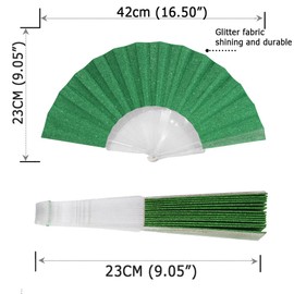 HeyToo Glitter Women Handheld Fan With Shining Transparent Fan Rib for Wedding,Church,Festival,Dance,Party Prom,Club,EDM Accessory Green