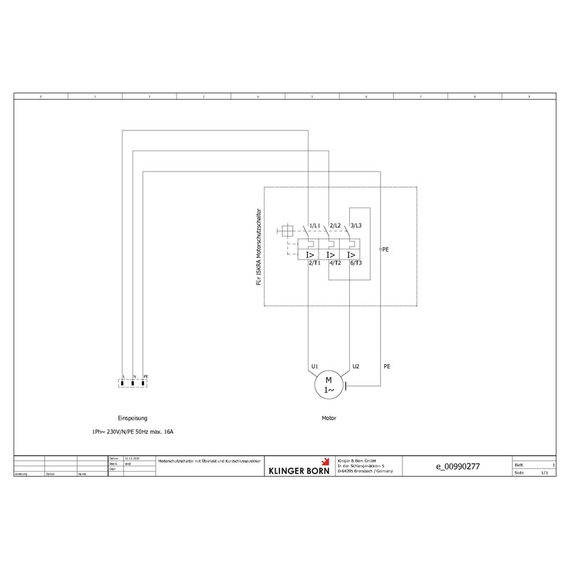 KlingerBorn ISKRA MS25 10-16A Motor Protection Switch in Housing with