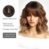 OUFEI Brown Wigs for Women Short Wavy Wig With Bangs