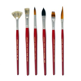 Artmaster Watercolour Brushes Complete Set of 6 - Synthetic, Wooden Handles - Red - L Size - Watercolour Paint Brush Set