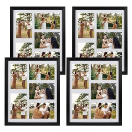PHAREGE 5 Openings 4x6 Picture Frame Collage Black 4 Pack, 11x14 Poster Frame set of 4, Display Family Wedding Photos Horizontal or Vertical on The Wall