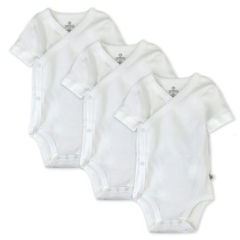 HonestBaby 3-pack Short Sleeve Bodysuits One-piece 100% Organic Cotton for Infant Baby Boys, Girls, Unisex, Honestly Pure White, 12 Months