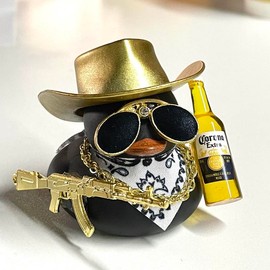 Black Cool Rubber Duck Car Accessories Cool Car Accessories Duck Car Dashboard Decoration:_black&golden-SKS&beer