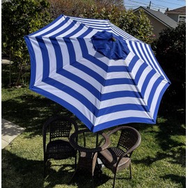 BELLRINO DECOR 9ft 8 Ribs Replacement Royal Blue/White Stripe STRONG AND THICK Umbrella Canopy (Canopy Only)