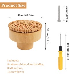 Pack of 8 Rattan Furniture Knobs, Cabinet Knobs, Boho Decorative Cabinets, Furniture Knobs, Wooden Chest of Drawers Knobs, Drawer Knobs, Vintage Drawer Cupboard, Wooden Handles for Kitchen Cabinets,
