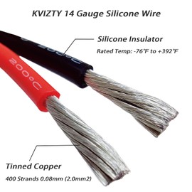 14 Gauge Silicone Wire 100 Feet Red, Flexible 14 AWG Stranded Wire, 400 Strands Tinned Copper Conductor, High Temp Rated 200℃ - Car, Inverter, Battery, Automotive