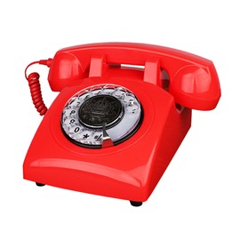 TelPal Red Retro Phone, Corded Antique Vintage Landline Phone with Old Fashioned Rotary Dial Keypad, Decorative Classic 80s Desk Phone for Home,Office, Hotel, School & Gift