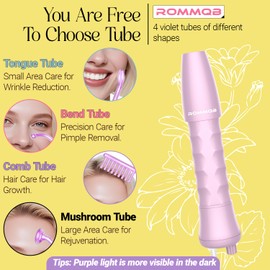 High Frequency Wand, ROMMQB Professional High Frequency Facial Machine, 4 in 1 Violet Light Argon Skin Therapy Wand for Acne, Skin Tightening, Wrinkles, Hair Growth, Portable Facial Massager Device