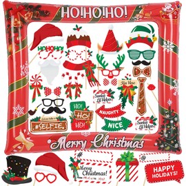 39Pcs Red Merry Christmas Inflatable Selfie Photo Frame & Photo booth Props Set for Pictures & Decors Xmas Selfie Props Blow Up Photo Frame for Winter Holiday Christmas New Year Party Supplies