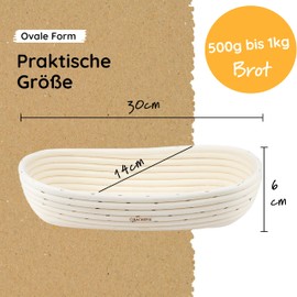 Backefix 500 g to 1 kg Oval Proofing Basket Small (Diameter 28 cm Inside) | Bread Baking Accessories for Perfectly Shaped, Handmade Bread | Natural Proofing Basket for Bread Baking with Brown Linen
