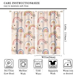 Kids Rainbow Curtains Boho Cute Cartoon Colorful Love Heart Abstract Art Curtains for Babys Bedroom Nursery Playroom Living Room Child Rod Pocket Window Drapes 2 Panel Set,Total Size 42" x 45"