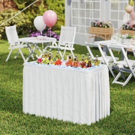 KOTEK Folding Ice Cooler Table, 4 FT Portable Ice Table with Drain, Matching Skirt & Foldable Bucket, Buffet Beverage Server for Party, Picnic, Camping