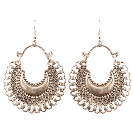Touchstone Indian Bollywood Beautiful Style Afghani Chand Baali Moon Theme Hangings Designer Jewelry Chandelier Earrings for Women in Gold Or White Tone.