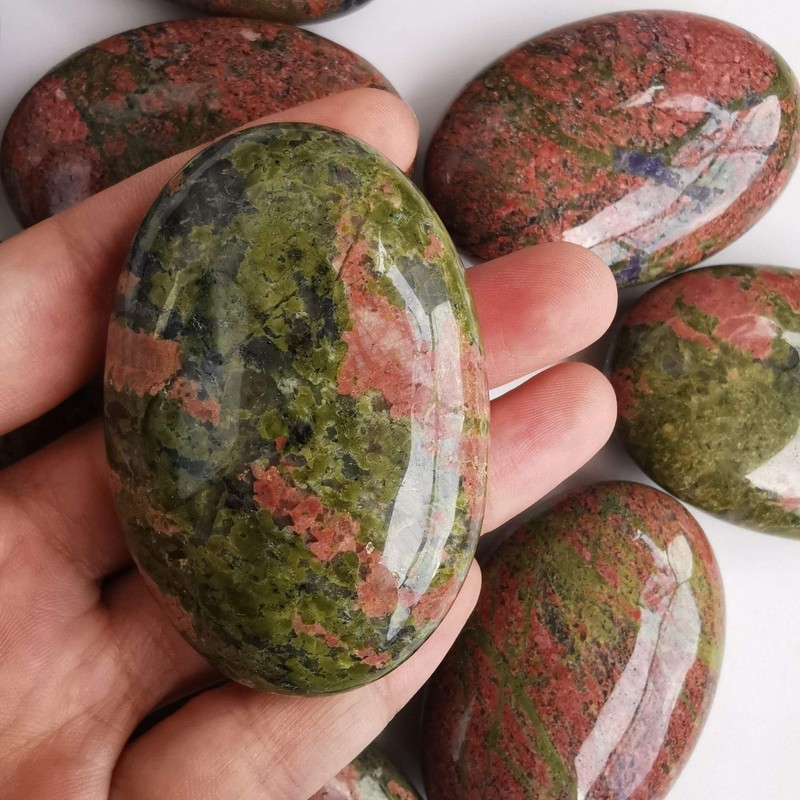 Lovionus89 Unakite Worry Stones, Natural Oval Palm Tree Bag, Healing