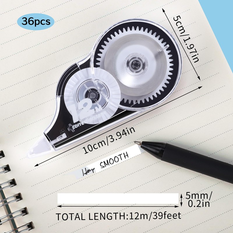 36 Correction Rollers, 12 m x 5 mm Correction Tape
