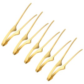 M METERXITY 5 Pcs Korean and Japanese BBQ Tongs 9.5 Inch Barbecue Tongs 430 Stainless Steel Kitchen Self-Standing Grill Non-Slip for Grill/Salad/Camping/Cooking [Gold]