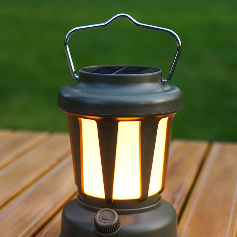 Camping Lantern Solar Powered USB Rechargeable Stepless Dimmable Retro Style