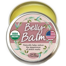 Blsamo orgnico para el vientre, natural, fabricado en Estados Unidos, y crema de estras certificada por USDA para hidratar, proteger y curar la piel  