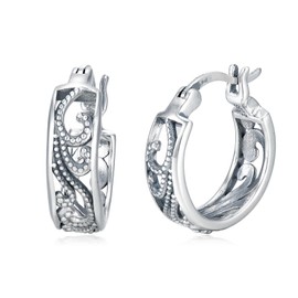 Moonstone Bali-Creolen mit Klickverschluss Sterling Silber Ohrringe antike leichte Schmuck Geschenke zum Valentinstag - Stil 9