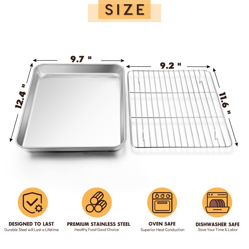 Stainless Steel Baking Sheet with Rack Set, E-far 12.4”x9.7” Cookie