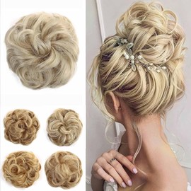 Messy Hair Bun Curly Wavy Hair Scrunchies Accessories Pieces for Women Girls Synthetic Hair Chignons (Pale Ash Blonde)