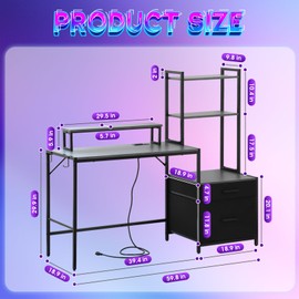 KATHY&BOB I Shaped Desk Gaming Desk with Power Outlet, Large 59 Inch Reversible I Shaped Computer Desk with Monitor Stand, Gray Standing Table with Shelf & Storage Drawers & Hook for Home Office